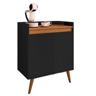 Imagem de Aparador Buffet Sala Hall De Entrada Cantinho Do Café Retrô Prateleira Interna(2 Preto Com Freijó)