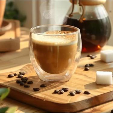 Imagem de TAMANHOS Copos de Vidro Dupla Parede para Café e Bebidas, 240-270ml, Isolamento Térmico, Kit com 6 Unidades