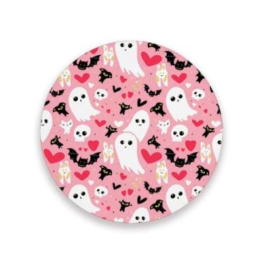 Imagem de JUZIHAI Conjunto de 2 porta-copos de morcego fantasmas de Halloween, porta-copos redondos de pedra de cerâmica absorvente com base de cortiça, tapete de proteção de mesa para cozinha, bar, decoração