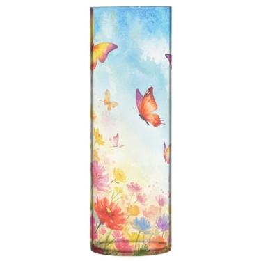 Imagem de JUZIHAI Vaso de flores de borboletas em aquarela para flores 9,9 cm x 30 cm Cilindro de plástico moderno vaso de flores para centro de mesa de casamento decoração de casa