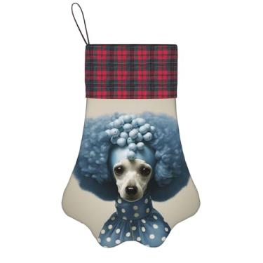 Imagem de SKKNT Meias de Natal com estampa de bolinhas poodle azul, animais de estimação, decoração de Natal, cães, gatos, árvores, doces, presente, conveniente