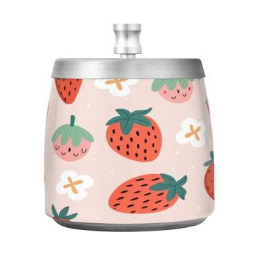 Imagem de JUZIHAI Lindo cinzeiro de morango com tampa, bandeja de cinzeiro de aço inoxidável inodoro à prova de vento cinzeiro sem fumaça para escritório em casa, pátio, varanda, cigarro