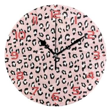 Imagem de JUZIHAI Relógio de parede leopardo silencioso, sem tique-taque, relógios de parede redondos operados por bateria, fácil de ler, relógio decorativo de parede para casa, cozinha, sala de estar, quarto