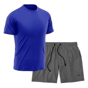 Imagem de Kit Short + Camiseta Dry Treino Fitness Academia Bermuda Camisa Praia Esporte Azul-Masculino
