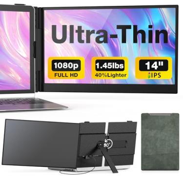Imagem de UK BONITOYS Extensor de tela para laptop, monitor portátil ultrafino e leve de 14 polegadas, tela IPS FHD 1080p, Plug & Play para laptops de 13 a 17 polegadas, extensor de monitor de laptop compatível