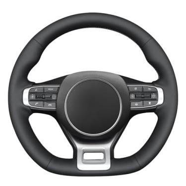 Imagem de MEWANT Capa de volante costurada à mão para Kia Sportage 2022-2023 / K5 (GT/GT-Line) 2021-2022 Acessórios de volante para Kia k5 (para volante original tipo D)