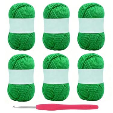 Imagem de Fio de algodão leiteiro de 5 camadas, 6 rolos de novelos de fio de algodão de leite macio com ganchos de crochê para boneca, suéter, chapéus, cachecol (verde esmeralda)