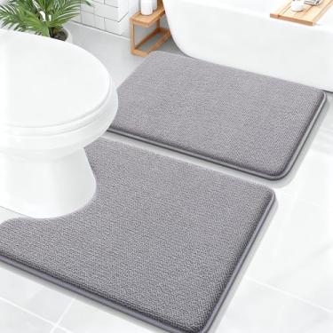Imagem de OLANLY Conjunto de tapetes de banheiro de 2 peças, tapetes de banho de espuma viscoelástica macia e absorvente em forma de U, tapetes de banheiro laváveis à máquina para banheiro, acessórios de