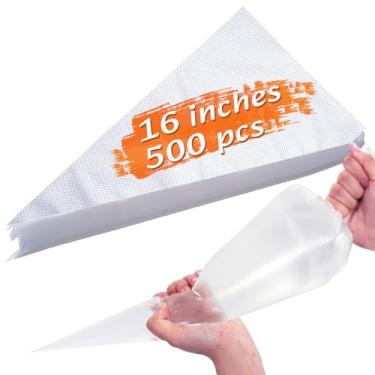 Imagem de Sacos de confeitar, sacos de confeitar descartáveis grossos, sacos de confeitar grandes para decoração de bolos, gelo, creme de manteiga, assar e cozinhar (40 cm, 500 peças)