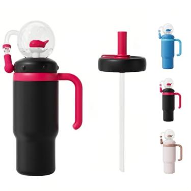 Imagem de Copo de bebida com esguicho de baleia, garrafa de água de baleia de 680 g com alça, copos de água de baleia de aço inoxidável isolados com duas pontas macias de silicone, garrafa de fonte de baleia à