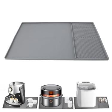 Imagem de ZAWELIYO Tapete de Gotejamento para Máquina de café, Tapete de Secagem de Zona Dupla de Silicone Com Isolamento Térmico e Bandeja de Gotejamento para Bancada de Cozinha, Absorve Vibrações (Cinza)