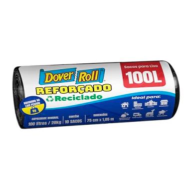 Imagem de Dover-Roll Reforçado Reciclado 100L Preto, rolo com 10 Sacos para Lixo