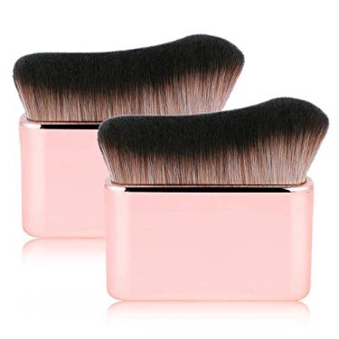 Imagem de 2 Pacote de Pincel Profissional Maquiagem Corporal para Misturar Base Líquida Kabuki Facial Alta Densidade Iluminador Bronzeador Brilho Glow Corretivos Creme Pó