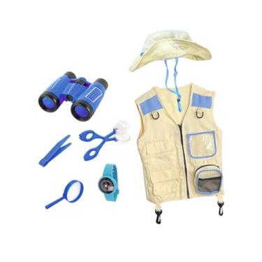 Imagem de JunZheHub Conjunto Infantil de Fantasia de Explorador com Colete, Chapéu E Acessórios para Brincadeiras Ao Ar Livre. Ideal para Camping, Trilhas, Pesca, Observa, Azul