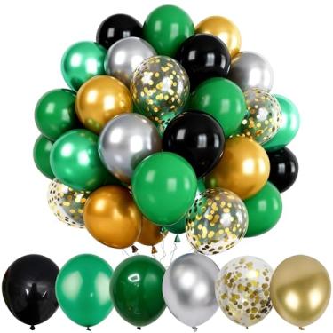 Imagem de Balão metálico prateado verde dourado preto verde escuro e balões de confetes dourados para decoração de festa de chá de bebê para formatura, casamento, aniversário, chá de bebê