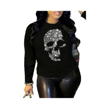 Imagem de Camiseta Feminina De Manga Longa 100% Algodão Com Estampa Cruzada, Bas