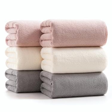 Imagem de sakano Conjunto de toalhas de banho de microfibra coloridas de 6 peças - toalhas de secagem rápida, super absorventes e não derramam para família, academia, spa e salão de beleza - branco + rosa +