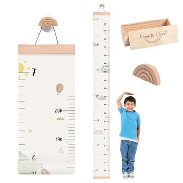 Imagem de Tabela de crescimento para crianças, tabela de parede removível com caixa de madeira – régua de parede à prova d'água, adequada para decoração de quarto de bebês, crianças e meninas