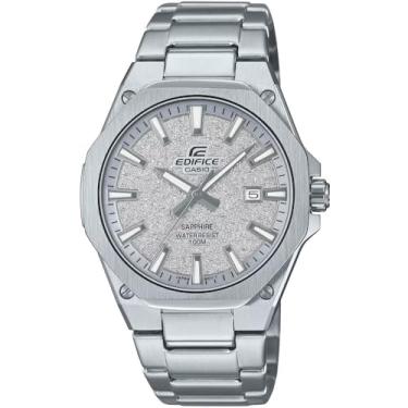 Imagem de Casio Relógio masculino Edifice Blue Analog Dial Silver Stainless Steel Band, Cinza, Luxuoso