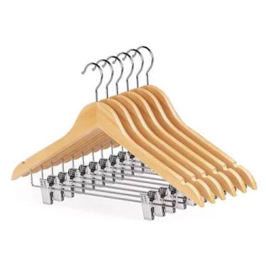 Imagem de Kit 6 Cabide De Madeira Nobre Marfim Com Presilhas - Livon