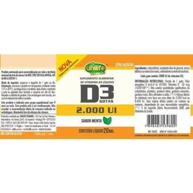 Imagem de Kit 3 Vitamina D3 2.000 Ui Unilife Menta 20Ml