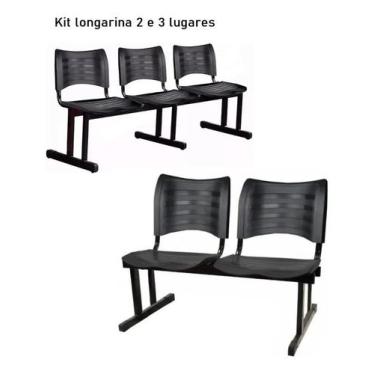 Imagem de Kit 02 Cadeiras Para Recepção 2 E 3 Lugares Na Cor Preta - MASTCMOL