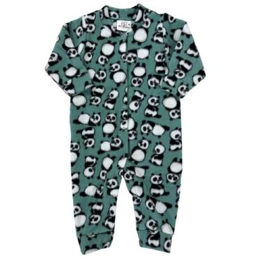 Imagem de Macacão Soft Estampado Pettenati Com Botão Bebê Inverno, Panda verde m