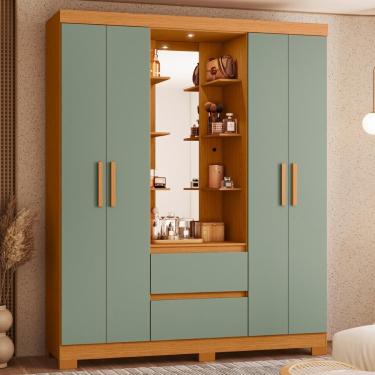 Imagem de Guarda Roupa Casal 4 Portas Cinamomo-Salvia 2 Gavetas Mercurio MDP com Espelho Casa H