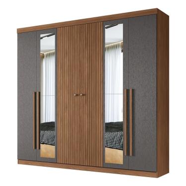 Imagem de Guarda Roupa Casal Buriti Ripado 6 Portas de Bater 4 Gavetas MDP Jatobá-Grafite Santos...