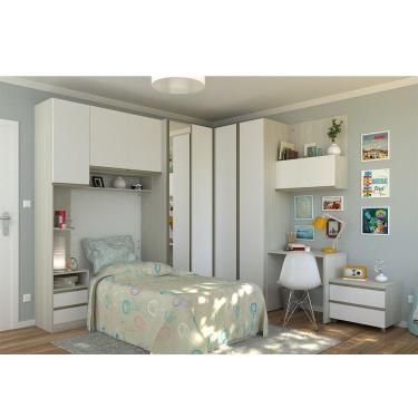 Imagem de Guarda Roupa Casal De Canto Prime Plus MDP com Espelho Legno Crema-Branco Mat Luciane Móveis