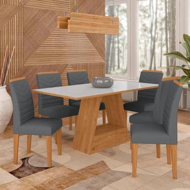 Imagem de Mesa Com 6 Cadeiras 1,60 Pavia Cinam/off Whit/cinza - Móveis Arapongas