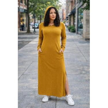 Imagem de Vestido Manga Longa Com Capuz Com Bolso - modanascimento, Mostarda, GG