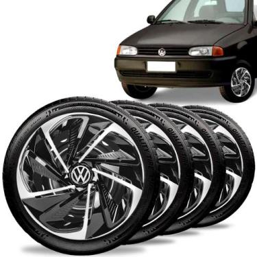 Imagem de Jogo 4 Calotas Nitro Aro 14 Black Silver Vw Gol G2 Fox Polo - Elitte