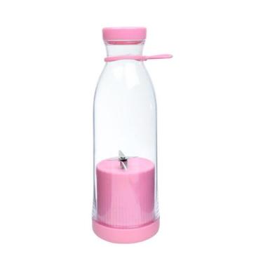 Imagem de Garrafa mixer regarregável usb com 6 lâminas 420ml - BF Brasil, Rosa, 