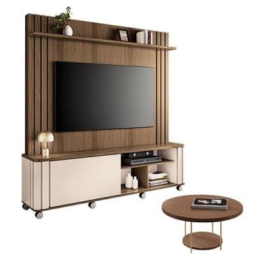 Imagem de Estante Home Theater Trinus Castanho Off White com Mesa de Centro Sky 