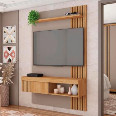 Imagem de Painel para TV Até 50 Polegadas Jade 1 Porta com Ripado Buriti/Marrom Claro - Caemmun