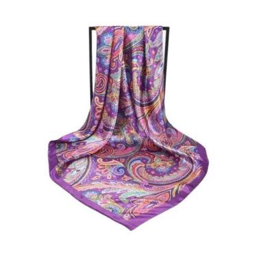 Imagem de Lenço Hijab De Seda Quadrado Para Mulheres, Xale Liso, Faixa De Cabeça