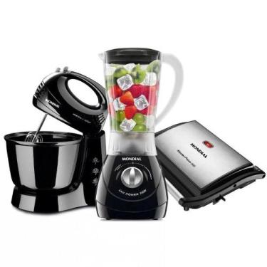 Imagem de Kit Batedeira Liquidificador e Grill 110V Preto Mondial, 110V