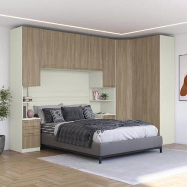 Imagem de Quarto Modulado Casal Completo com Canto Oblíquo Seletto Marrom/Areia/