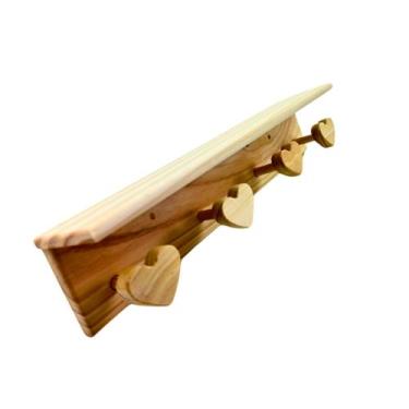 Imagem de Cabideiro Coração com Prateleira Pinus  Decoração Rústica, Gancheira e