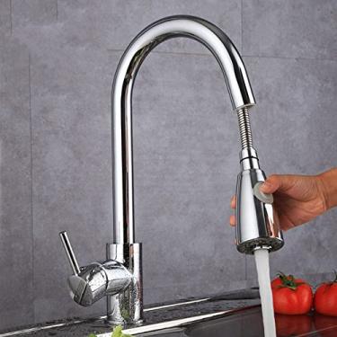 Imagem de 2 modos torneira de latão pullout extra longo esticamento torneira 360 graus multifuncional furo único misturador pia de cozinha quente, chapeamento de cobre, china