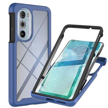 Imagem de Niuuro Capa para Motorola Moto Edge Plus 2022 com protetor de tela embutido, proteção total 360° Capa de telefone à prova de choque, com capa traseira de PC rígido + capa de silicone TPU macio antiderrapante - azul