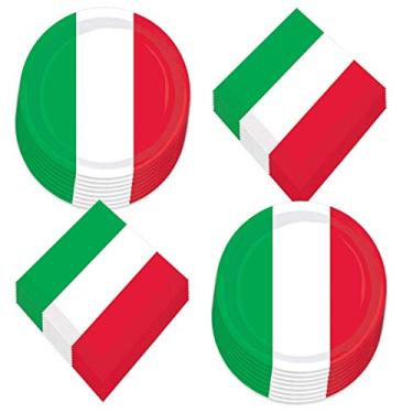 Imagem de Artigos de festa italianos e decorações de mesa, Italy Flag Red, White, and Green Paper Dinner Plates and Luncheon Napkins