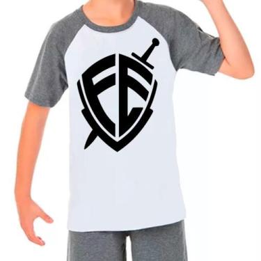 Imagem de Camiseta Raglan Fé Gospel Evangélica Cinza Branco Infantil02 - Design