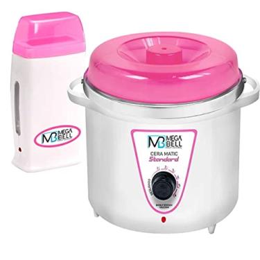 Imagem de Kit Panela Depilação Termocera 700g Sem Refil Branca Com Rosa + Aquecedor de Cera Roll-on Rosa