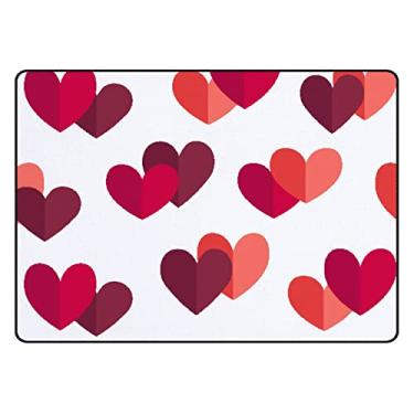Imagem de DreamBay Tapete de área de coração vermelho rosa para o dia dos namorados para sala de estar quarto sala de aula 90 cm x 150 cm grande coleção tapete lavável tapete de brinquedo tapetes de entrada de espuma para berçário