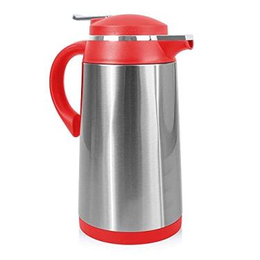 Imagem de TERMOPRO Garrafa Termica Camélia 1 Litro Vermelha Aco Inox com Ampola de Vidro Design Vintage Tampa Higienica e Cabo Colorido Ideal para Cafe Cha Suco Alta Conservacao Termica