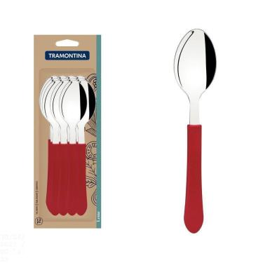 Imagem de Conjunto De Colheres De Mesa Leme Com Lâminas Em Aço Inox E Cabo Vermelho 12 Peças