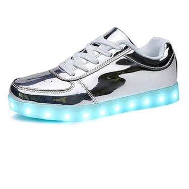 Imagem de Tenis Masculino Feminino Casual Casuais Academia Corrida Caminhada Antiderrapante LED Calçados iluminados Tênis (silver(prata),39)