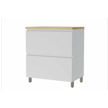 Imagem de Gabinete de Cozinha Modulado Balcão Rainha 1 Porta Basculante e 1 Gaveta c/ Tampo 80cm Branca/Nature - Nesher